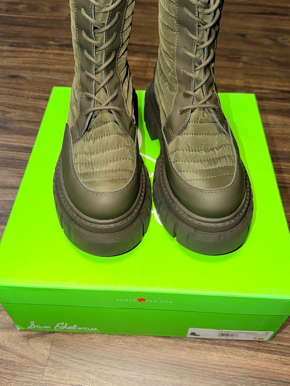 Sam Edelman Olive Quilted Combat Boots